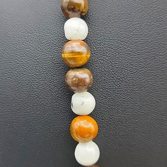 240 Cts Natural Tiger Eye & Moonstone Round Shape Beaded Gemstone 20" Necklace - Picture 5 of 8